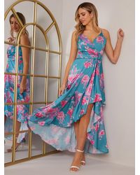 Chi Chi London - Petite Cami Floral Wrap Dip Hem Midi Dress - Lyst
