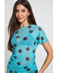 Boohoo - Polka Dot Mesh Asym Beach Top - Lyst