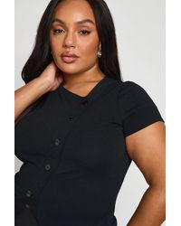 Boohoo - Plus Asymmetric Button Down Cap Sleeve Top - Lyst