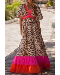 Azura Exchange - Leopard Print Maxi Dress Tiered Skirt - Lyst