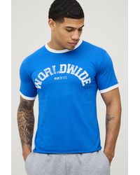 BoohooMAN - Regular Print Raw Hem Ringer T-Shirt Cotton - Lyst
