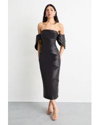 Warehouse - Structured Puff Sleeve Bardot Midi Dress - Lyst