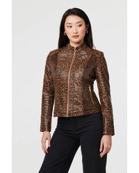 Izabel London - Animal Print Faux Leather Jacket - Lyst