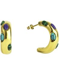 The Jewellery Stockroom - Plated Stainless Steel Studded Malachite And Stud Hoop - Lyst