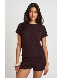 Boohoo - Rib Short Sleeve Button Through Top And Set - Lyst