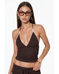 Busem - Fitted Halterneck Crop Blouse With Tie Detail - Lyst