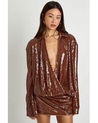 Boohoo - Tall Sequin Draped Flare Sleeve Shirt Dress - Lyst