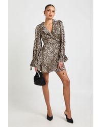 Boohoo - Print Ruffle Wrap Mini Dress - Lyst