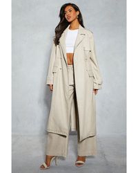 MissPap - Leather Look Longline Belted Trench Coat - Lyst