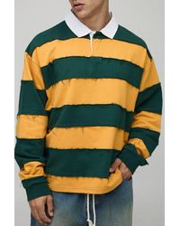 BoohooMAN - Oversized Boxy Distressed Long Sleeve Rugby Polo - Lyst
