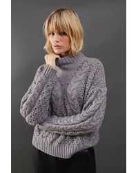 Warehouse - Chunky Cable Knit Roll Neck Jumper - Lyst