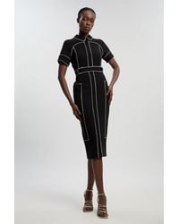 Karen Millen - Compact Stretch Contrast Tipped Tab Detail Tailored Pencil Dress - Lyst