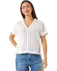 Roman - Textured Collar V-Neck Top - Lyst