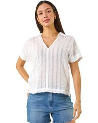 Roman - Textured Collar V-Neck Top - Lyst