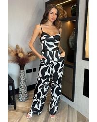 AX Paris - And Leaf Print Strappy Cowl Neck Jumpsuit - Lyst