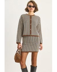 Bianco Lucci - Crowbar Patterned Knitwear Two-Piece Set With Cardigan And Skirt - Lyst