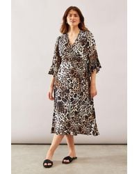 Wallis - Leopard Wrap Ruffle Midi Dress - Lyst