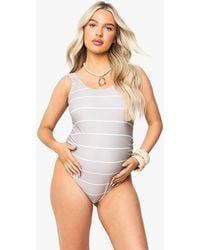 Boohoo - Maternity Stripe Ruched Bump Support Swimsuit - Lyst