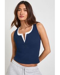 Boohoo - Ribbed Contrast Henley Button Vest Top - Lyst