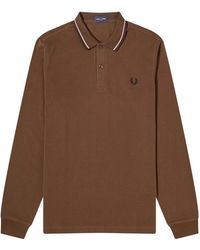 Fred Perry - Twin Tipped Collar Burnt Tobacco Long Sleeve Polo Shirt - Lyst