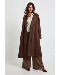 Boohoo - Faux Suede Trench Coat - Lyst
