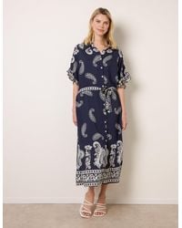 Blue Vanilla - Paisley Print Belted Shirt Dress - Lyst