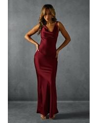 MissPap - Premium Satin Cowl Neck Fishtail Maxi Dress - Lyst