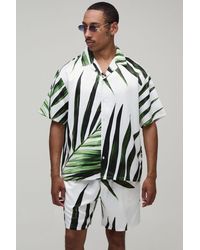 BoohooMAN - Oversized Short Sleeve Palm Print Satin Shirt & Set - Lyst