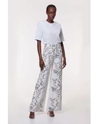 Karen Millen - Denim All Over Floral Sequin Wide Leg Trousers - Lyst