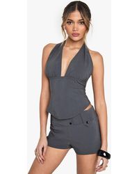 Boohoo - Bengaline Halterneck Corset Top - Lyst
