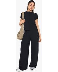 Boohoo - Crinkle Rib Button Through Cap Sleeve Top And Trouser Set - Lyst