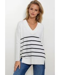 River Island - V-Neck Stripe Longline Jumper - Lyst
