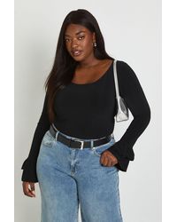 Boohoo - Plus Scoop Neck Ruffle Sleeve Top - Lyst