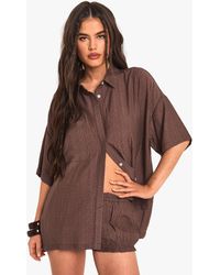 Boohoo - Textured Stripe Short Sleeve Shirt - Lyst
