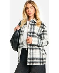Boohoo - Check Wool Look Shacket - Lyst