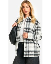 Boohoo - Check Wool Look Shacket - Lyst