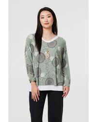 Izabel London - Printed Long Sleeve Top With Necklace - Lyst