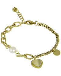 The Jewellery Stockroom - Plated Stainless Steel Pearl And Heart Bracelet - Lyst