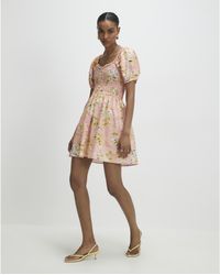 River Island - Mini Dress Puff Sleeve Floral Shirred Cotton - Lyst