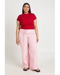 Boohoo - Plus Stripe Elasticated Wiast Wide Leg Trouser - Lyst