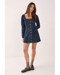 Nasty Gal - Button Through Long Sleeve Denim Corset Mini Dress - Lyst