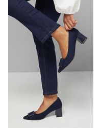 Wallis - Wide Fit Danny Faux Suede Covered Buckle Medium Block Heel Court Shoes - Lyst