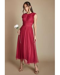 Oasis - Pleat Bodice Ruffle Mesh Bridesmaid Midi Dress - Lyst