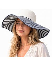 Woodland Leathers - Ladies Wide Brim Striped Sun Hat Foldable Adjustable Beach Hat - Lyst