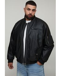 BoohooMAN - Plus Leather Look Double Zip Oversized Ma1 Bomber Jacket - Lyst