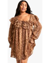 Boohoo - Plus Print Ruffle Smock Mini Dress - Lyst