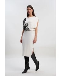 Karen Millen - Placed Cornelli Knitted Pencil Midi Dress - Lyst