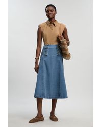 Karen Millen - Denim Button Front Skirt - Lyst