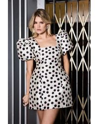 Warehouse - Polka Dot Puff Sleeve A-Line Mini Dress - Lyst