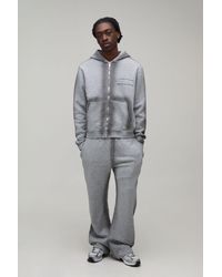 BoohooMAN - Boxy Spray Seam Distressed Applique Zip Through Hooded Tracksuit - Lyst